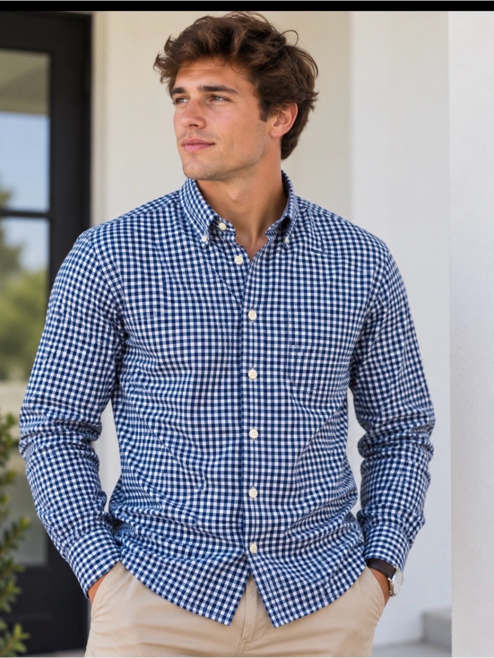 Peter Millar L Blue and White Gingham Button-Down Shirt Golf Pride Grips Logo